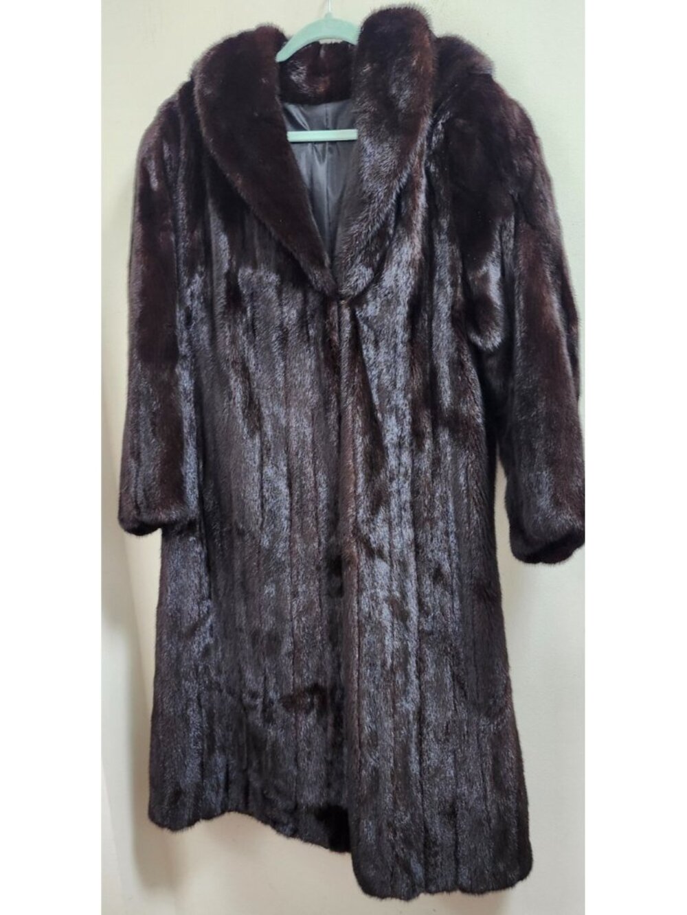 Genuine Mink Fur Full Length Hooded Maxi Coat Dark Brown Detachable Hood Size XL - Picture 2 of 16